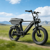 Fat bike elettrica YANGOR Y20 Plus vista di tre quarti in colore nero su un prato