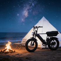 Fat bike elettrica YANGOR Y20 Plus vista di lato in colore nero in un ambiente serale