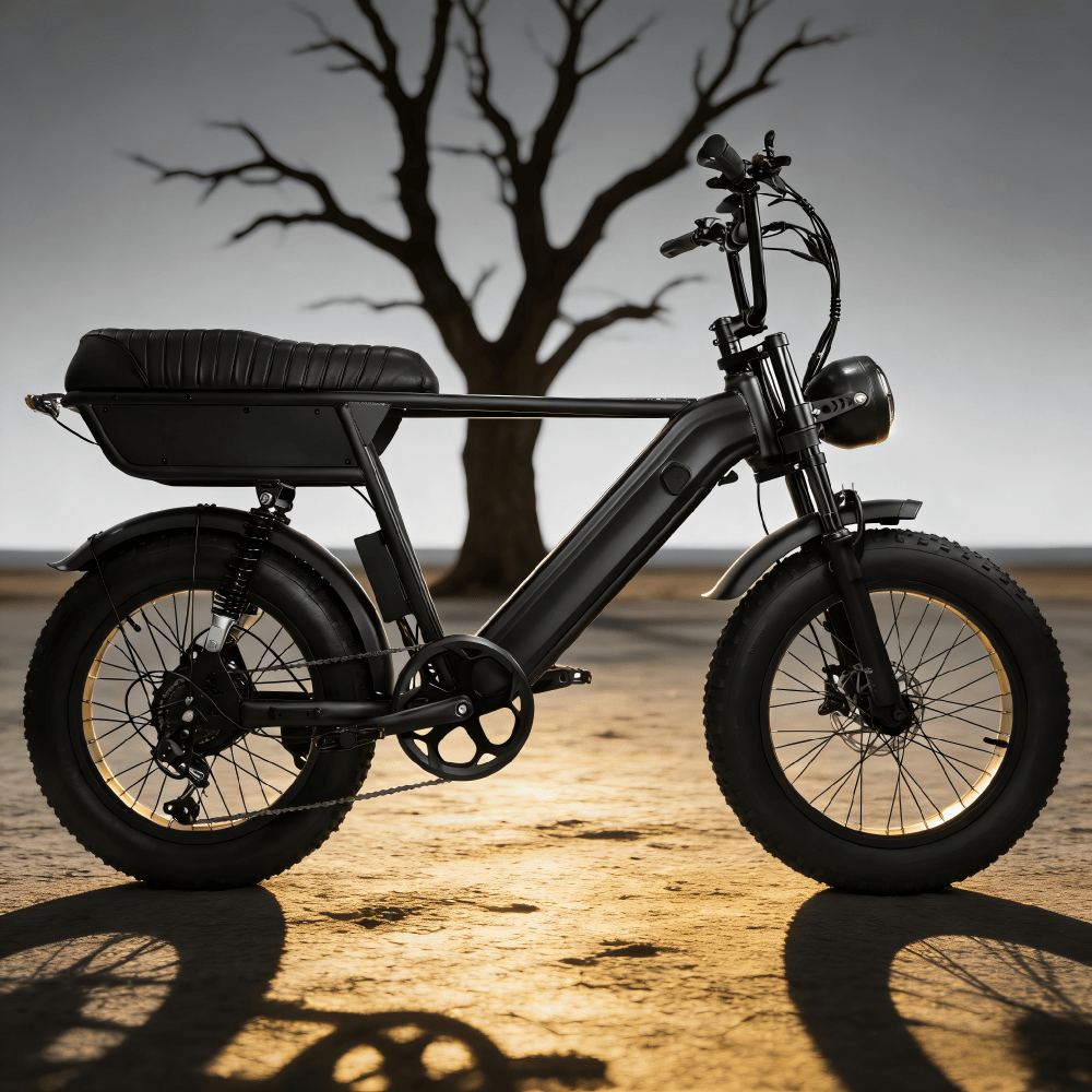 Fat bike elettrica YANGOR Y20 Plus vista di lato in colore nero su sfondo scuro