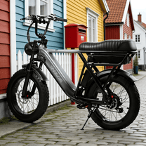 Fat bike elettrica YANGOR Y20 Pro vista di tre quarti in colore nero su un vialetto