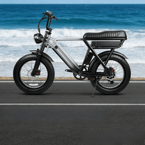 Fat bike elettrica YANGOR Y20 Pro vista di lato in colore nero in riva al mare