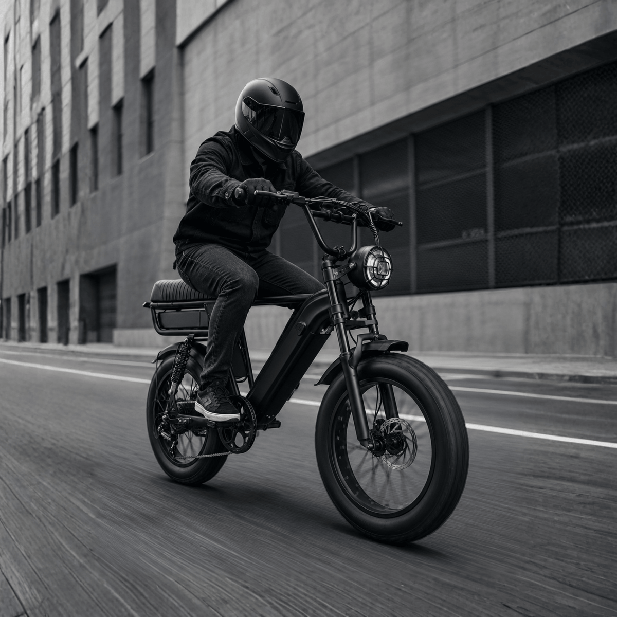 Uomo alla guida della fat bike elettrica YANGOR Y20 Pro Max in colore nero in città