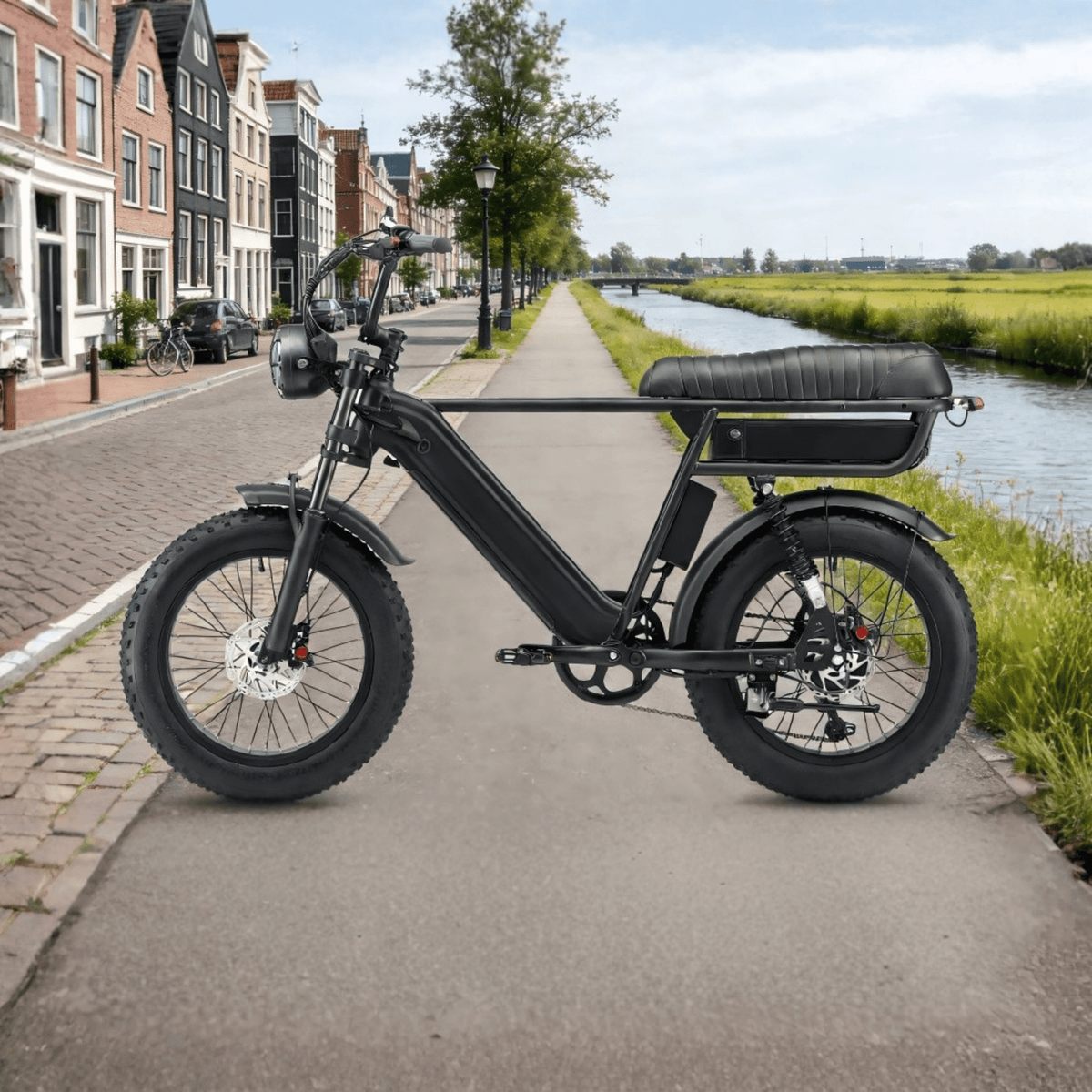 Fat bike elettrica YANGOR Y20 Pro Max vista di lato in colore nero su un vialetto