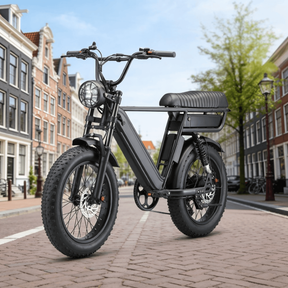 Fat bike elettrica YANGOR Y20 Pro Max vista di fronte in colore nero in una strada