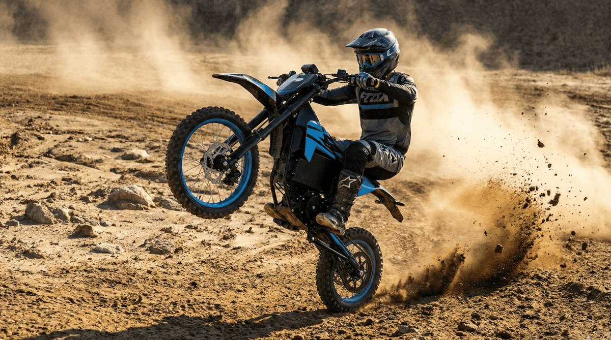 Pilota che salta con la moto da cross elettrica ZAWES S3